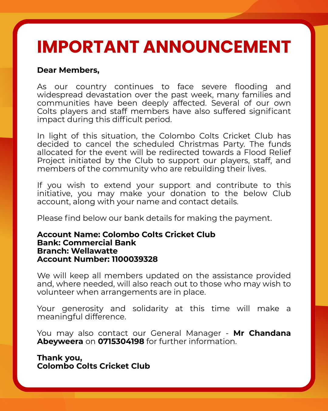 Special Announcement