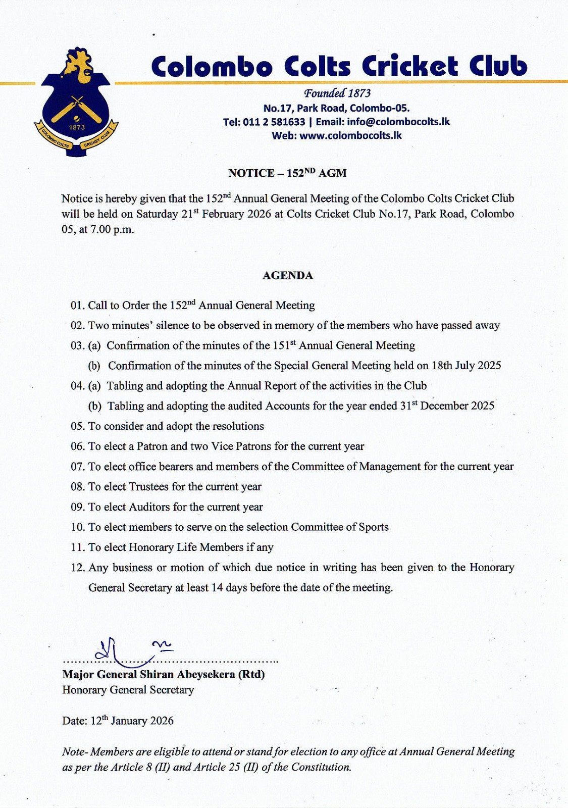 152nd Annual General Meeting 2026